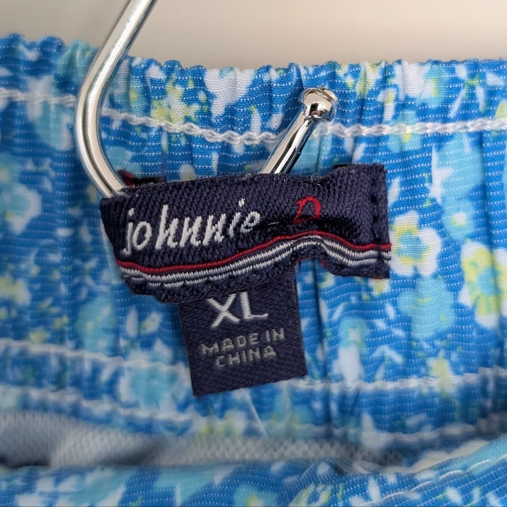 Johnnie-O Men's Riptide Blue Tyndall Floral Graphic Print Swim Trunks Size XL